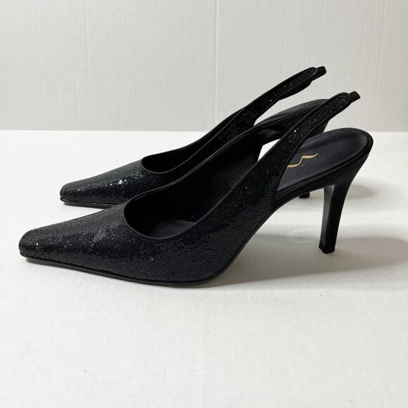 Nina Women's Taren Heels Size 8.5M Black Crystal Sling Backs Pointed Toe w/ Box - Picture 5 of 10